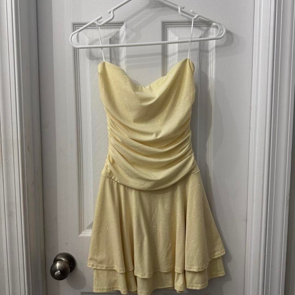Yellow Cowl Neck Sparkle Mini Dress